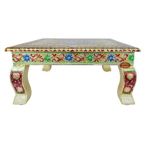 Peacock Designed Wooden Handmade Rajwadi Chowki (15"X15"X7")-G.M.